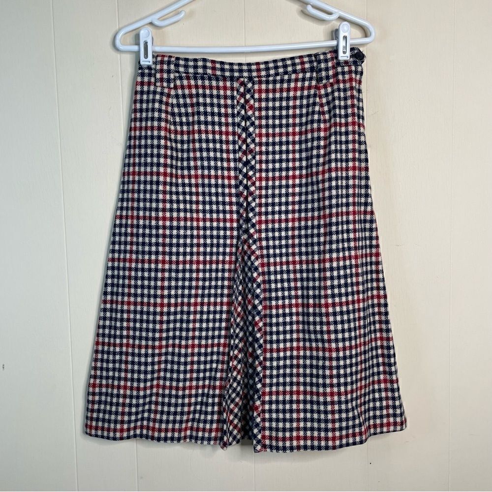 Vintage 70's Prestige of Boston Union Made Plaid Pleated Wool A-Line Midi Skirt